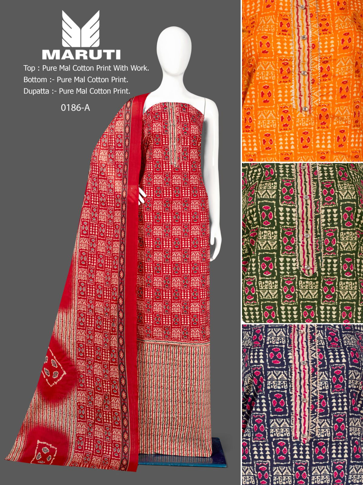 Maruti 186 By Bipson Pure Mal Cotton Non Catalog Dress Material Wholesalers In Delhi